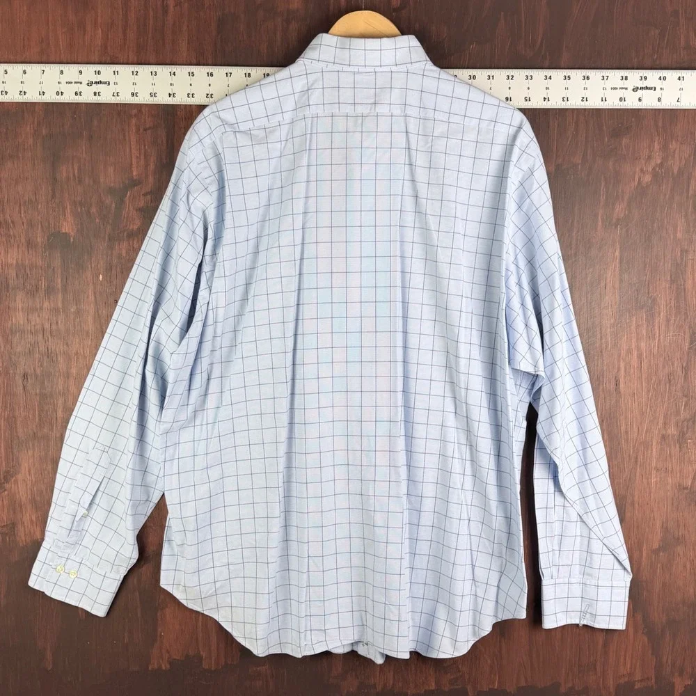 Polo Ralph Lauren Andrew Mens 17.5 36/37 Blue‎ Windowpane Check Cotton Shirt
